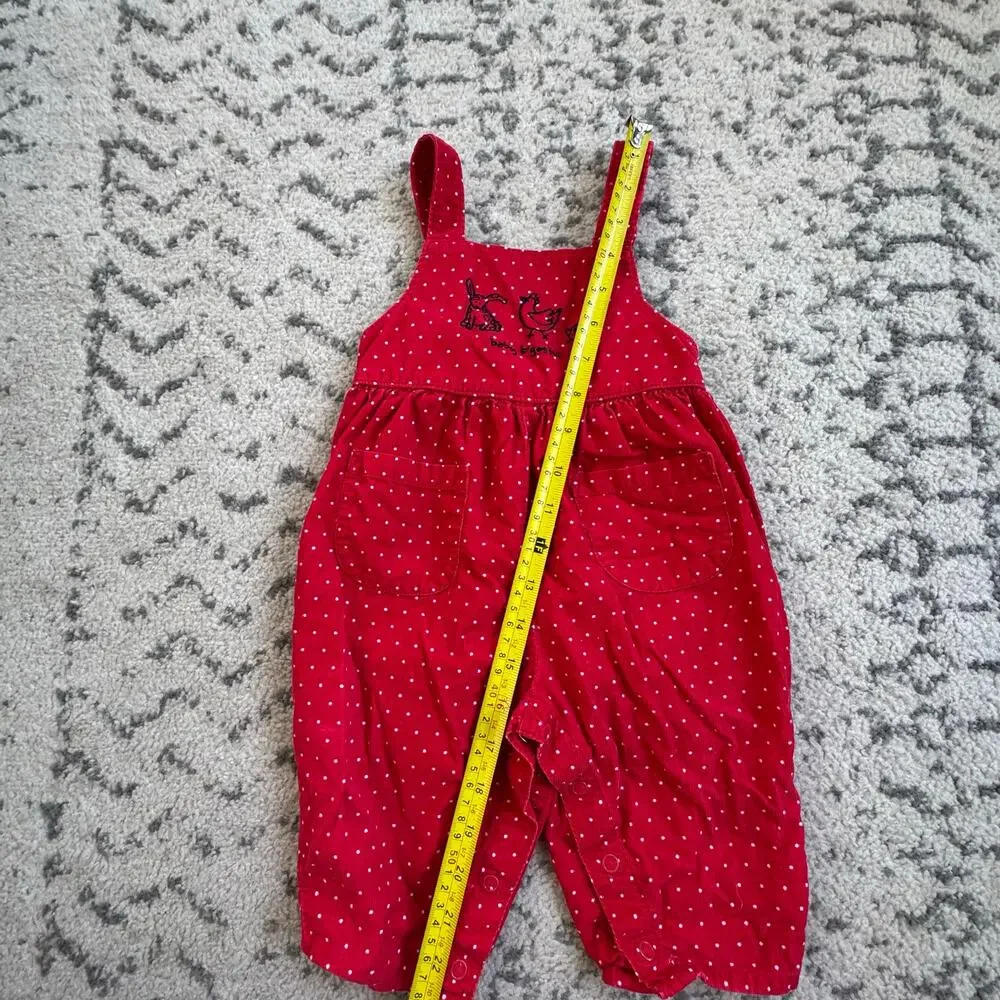 Vtg OshKosh Red Corduroy Polka Dot Overalls Embroidered Farm Animals 12M